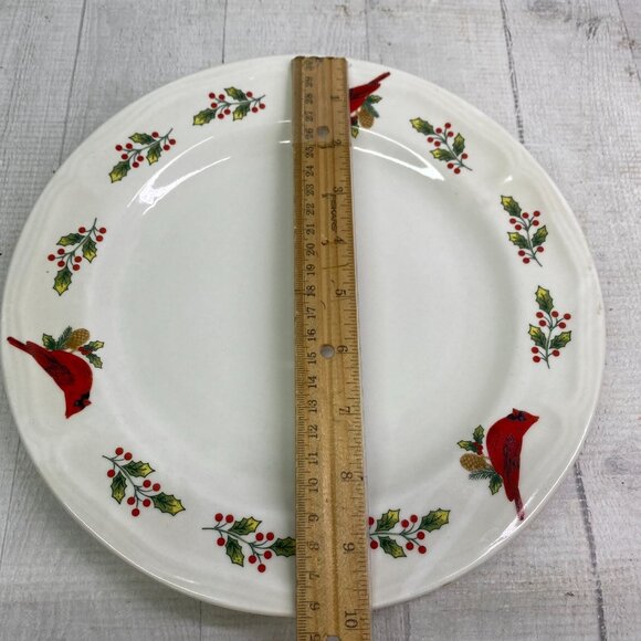 70s Gibson WINTER BIRDS Red Cardinal Holly Oven Safe Ceramic Dinner Plates Set 4 - Picture 11 of 16
